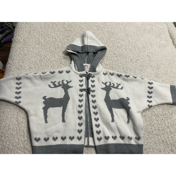 Young Dimension Hooded Cardigan Sweater Girls Sz 3-4 White Gray *TIny Flaw - Picture 1 of 10